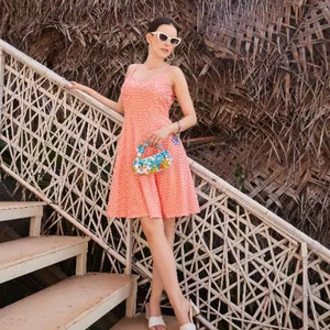 green emerald velvet dress White Floral Print Off-Shoulder Puff Sleeve Fit & Flare Midi Dress – Amukti main image 1