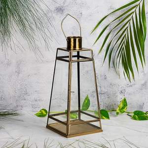 Antique Style Metal Candle Lantern with <b>Hinged</b> Door Black Finish for Rustic Christmas Events or Holiday Decor - Product Image 6