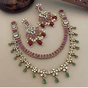 Premium Quality Designer Gold Plated AD Stones Classic Kundan <b>Necklace</b> <b>Set</b> With Earrings <b>for</b> <b>Women</b> Weddings Engagements Wear - Product Image 1