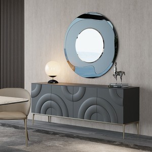Modern <b>Round</b> <b>Wall</b> <b>Mirror</b> With Concentric Circles Design Glass Decorative <b>Mirror</b> For Living Room Contemporary Style - Product Image 1