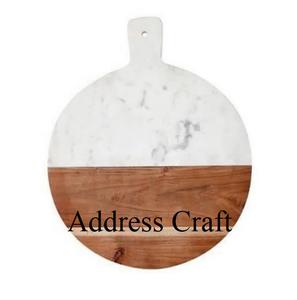 Tabla de cortar de madera de mármol de diseño hecho a mano natural con mango, precio de fábrica, forma redonda, bloques de cortar de madera de mármol - Product Image 1