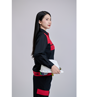Ensemble de vêtements de travail respirant et durable pour hommes, à manches longues, haute visibilité, anti-froissement, lavable, en tissu TC, confortable, noir/rouge