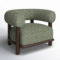 Fauteuil Lounge Moderne et Écologique, Tissu en Coton Vert Doux, Dossier Rembourré Arrondi, Structure en Bois Massif, Idéal pour la Maison, la Villa, l'Hôtel