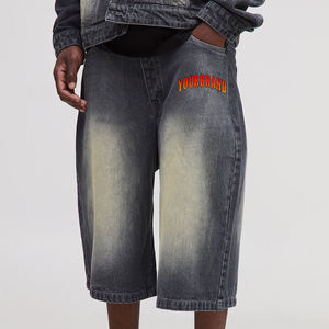 Hot Selling Custom Made Stone Washed Vintage Wear Jeans <b>Shorts</b> For <b>Men</b> <b>Long</b> Length Breathable Heavyweight <b>Mens</b> <b>Shorts</b> - Product Image 1