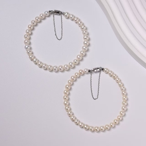 Pulsera de Perlas de Agua Dulce de Plata de Ley S925 de 5-6 mm, Pulsera Clásica de Perlas Blancas, Joyería Fina para Mujer - Product Image 2