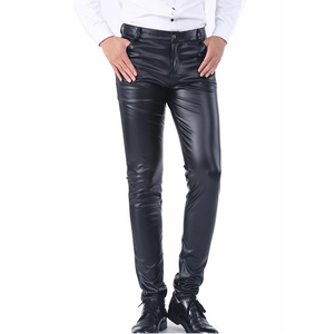 New Custom Brown PU Coated High Waist Zipper Fly Pencil Pants <b>Gothic</b> Style Spandex Nylon Heavyweight Moto Biker Pants - Product Image 4