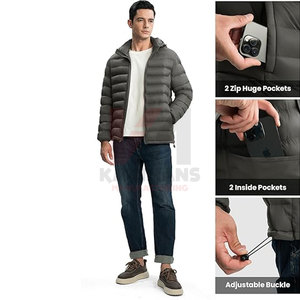 OEM Mens Water-Resistant Hooded Puffer Jacket Warm Lightweight Quilted Winter <b>Coat</b> with 4-Pocket Design Bulk Supplier - Product Image 3