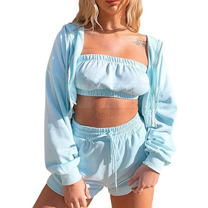 Hot Selling Long Sleeve Women Hoodie Short Sets Lightweight Women Hoodie Short Sets For Online <b>Sale</b> - Product Image 5