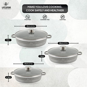 Ensemble de casseroles peu profondes en granit antiadhésif de qualité supérieure, 6 pièces, avec couvercles - Product Image 4