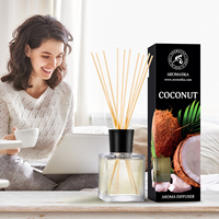 Difusor de Aromas Aromatika de Coco en Vaso de Vidrio de 200 ml, Libre de Ftalatos, con Aroma Tropical Exótico Fresco y Fragancia Duradera