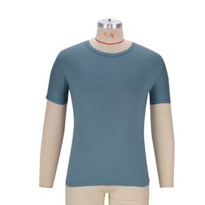 T-shirt à manches courtes en pur coton à col rond épais, ample, couleur unie, blanc, bas pour hommes et femmes, couleur unie - Product Image 3