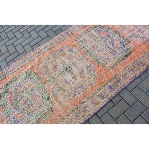 Vintage 4x10.5 ft <b>Rug</b>, <b>Runner</b> Turkish <b>Rug</b>, Orange Ikat Wool <b>Rug</b> - Product Image 5