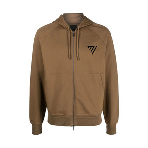 Veste zippée solide à manches longues avec capuche de couleur marron avec logo personnalisé de marque pour hommes hiver pour hommes - Product Image 1
