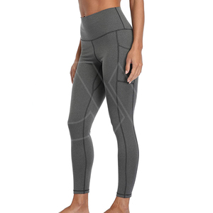 Leggings de Yoga pour femmes taille moyenne contrôle du ventre respirant sans couture Spandex/Polyester Scrunch bout à bout entraînement course pantalons de gymnastique - Product Image 4