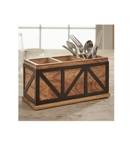 Fabuleux design vaisselle couverts support de rangement qualité supérieure 3 sections porte-couverts en bois de fabricants et fournisseurs - Product Image 4