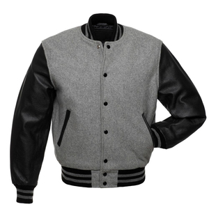 Chaqueta de lana gris jaspeado para hombre, chaqueta de béisbol universitaria de gran tamaño con letras deportivas de calle secundaria personalizada para hombre, envío DDP - Product Image 1