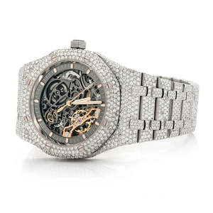 Mens Quartz Stainless Steel Limited Edition <b>Iced</b> <b>Out</b> Moissanite <b>Watch</b> with Coated Glass Dial - Product Image 2