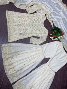 NOUVEAU DESIGNER HEAVY GEORGETTE TOP AVEC DES SÉQUENCES DE BRODERIE TRAVAIL PALAZO DUPATTA SET - Product Image 6