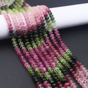 Perles Rondelle Lisse Multi Tourmaline, perles de Tourmaline Multi, perles Rondelle Multi Tourmaline 6-8mm Tourmaline Pastèque - Product Image 5