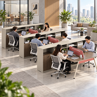 Grand bureau de travail pour six personnes avec armoire de rangement, design modulaire pour un espace de travail d'entreprise moderne