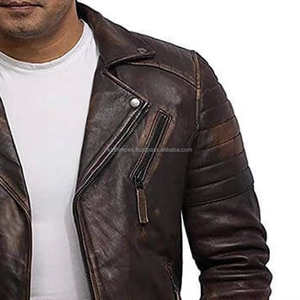 Trending Winter Distressed <b>Brown</b> <b>Leather</b> Biker <b>Jacket</b> <b>for</b> Men Asymmetrical Zipper Vintage Rugged Street Style Casual Urban Wear - Product Image 6