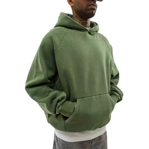 High Quality Fleece Cotton Heavyweight 400gsm <b>Hoodie</b> Unisex Custom Oversized <b>Green</b> Cropped Hoodies <b>Men</b> - Product Image 1