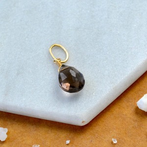 Pendentif en forme de larme en quartz fumé naturel, pierre précieuse brune, plaqué or, bijoux faits à la main pour femmes - Product Image 1