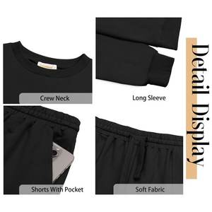 Ensembles de pyjama pour femmes tenues deux pièces sweats à manches longues ensembles de salon hauts et shorts décontractés tenues d'automne - Product Image 5