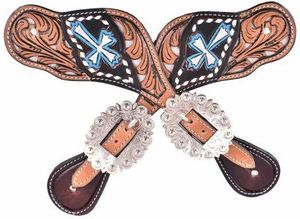 Correas de espuelas occidentales de cuero de alta calidad, concho y hebilla chapados en plata tallados a mano de muy buena calidad a un precio asequible - Product Image 5