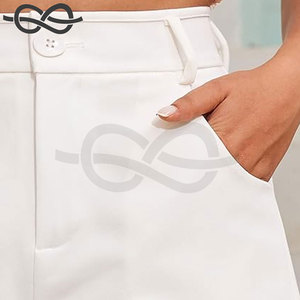 Pantalones cortos de verano de cintura alta a la moda para mujer, pantalones cortos informales de pierna ancha con bolsillos, aspecto elegante - Product Image 3