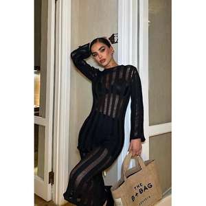 Vestido midi de crochet translúcido Marcella 2663-23 con cintura natural - Product Image 4