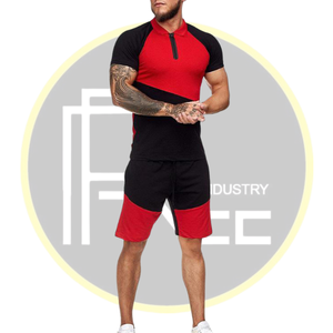 Ensemble t-shirt et short zippé noir et turquoise pour homme, tenue d'été décontractée et tendance - Product Image 4
