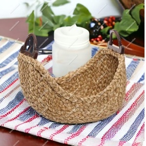 Storage <b>Basket</b> Natural Color <b>Water</b> <b>Hyacinth</b> Material Foldable Oval Storage <b>Basket</b> With Handle for Sundries - Product Image 3