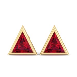 Pendientes de Botón con Tuerca de Rosca y Gema de Rubí de 2.2 Quilates en Forma de Triángulo Hechos a Medida por REYES para Mujer, Joyería de Oro de 14K con Moissanita - Product Image 2