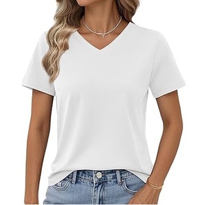 T-shirt à col en V 100% coton pour homme, modèle tendance de haute qualité, tee-shirt surdimensionné en vrac, uni, imprimé, coupe régulière, Oxford - Product Image 1