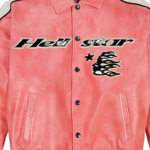 High Quality Men's Pink <b>Leather</b> Avirex <b>Jacket</b> Stand Front Canvas Classic American Style Flight Bomber Warm <b>Winter</b> Streetwear - Product Image 3