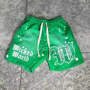 2025 Custom <b>Men's</b> Gym <b>Shorts</b> Faded Printed Distressed Embroidery Patch Stone Acid Washed Cotton Oversized Zipper Waist - Product Image 5