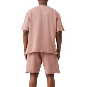 Conjunto de 2 Piezas de Moda para Hombre, Camiseta de Manga Corta y Pantalones Cortos, Ropa Masculina de Verano, Cuello Redondo, Color Rosa, Lavado Ácido, Cómodo - Product Image 4