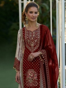 Plazzo Dupatta Original para Mujer, Estampado Digital Seemer, Bordado Elegante, Estilo Formal Tradicional, Nuevo y Moderno, Secado Rápido - Product Image 3