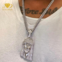 Colliers pendentifs Jésus sertis de pierres brillantes pour hommes et femmes, bijoux de rappeur hip-hop, chaîne de tête de Jésus en moissanite S925