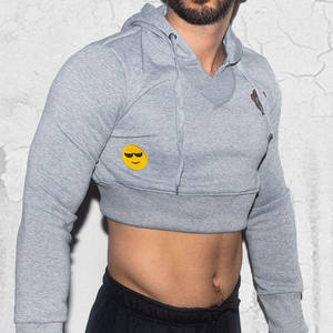 Men Crop Top <b>Hoodie</b> Casual Streetwear <b>Short</b> <b>Hoodie</b> Pullover Fashion Training Gym Wear Lightweight Comfortable Modern Style - Product Image 1