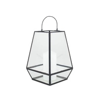 Vase en verre artisanal moderne et écologique avec bordure en métal noir, durable, multi-usages, design géométrique, terrarium décoratif pour table
