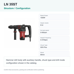 Marteau perforateur rotatif électrique LINOON LN 35ST 32 mm SDS <span class=keywords><strong>Plus</strong></span> 1500 W 220 V/240 V, outil électrique industriel OEM - Product Image 2