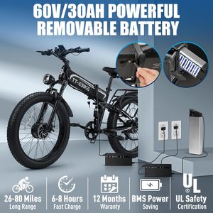 จักรยานไฟฟ้าพับได้มอเตอร์คู่ BIKE-5000W TT-E สำหรับผู้ใหญ่42MPH ชาร์จได้แรงดันไฟฟ้า63V 26x4ยางล้อใหญ่สำหรับทุกพื้นที่ - Product Image 3