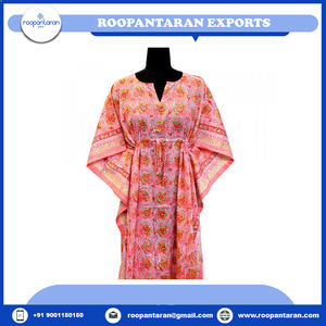 Kaftan-vestidos de talla libre de Dubái, ropa de descanso de algodón suave con estampado de bloque de mano indio, talla larga, a la venta - Product Image 6