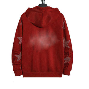 Sweat à capuche unisexe de haute qualité coupe strass coudre personnalisé doublé hiver grande taille hommes blanc sweats à capuche strass - Product Image 5