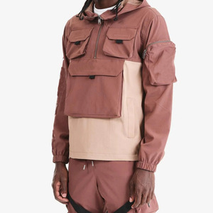 2025 Chaqueta impermeable Bloque de color Poliéster Media cremallera Chaqueta cortavientos con capucha para hombre - Product Image 2