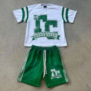 Fabricant de vêtements haute qualité imprimé 100% coton Streetwear imprimé été surdimensionné lavé à l'acide t-shirt et short - Product Image 3