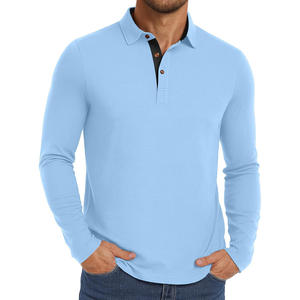 Chemises polo pour hommes à manches longues personnalisables pour le printemps/été, tissu jersey respirant avec motif uni à col montant - Product Image 3