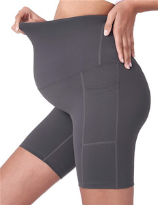 Shorts de maternité respirants en non-tissé Spandex/Coton, leggings de yoga et de cyclisme pour femme enceinte, avec poches, en stock - Product Image 1